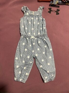 Carter's Light Blue Polka Dot Chambray Romper